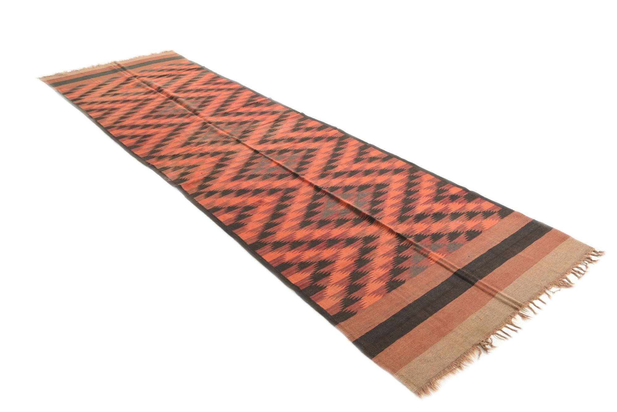 4' 3 x 15' Hand Woven Kilim Fars Wool Runner Rug