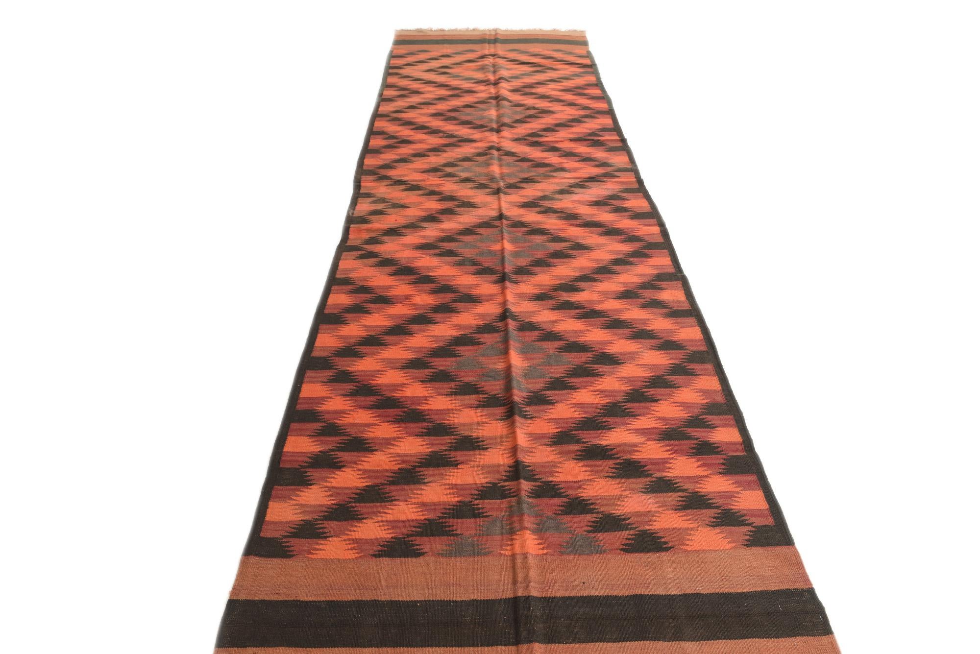 4' 3 x 15' Hand Woven Kilim Fars Wool Runner Rug