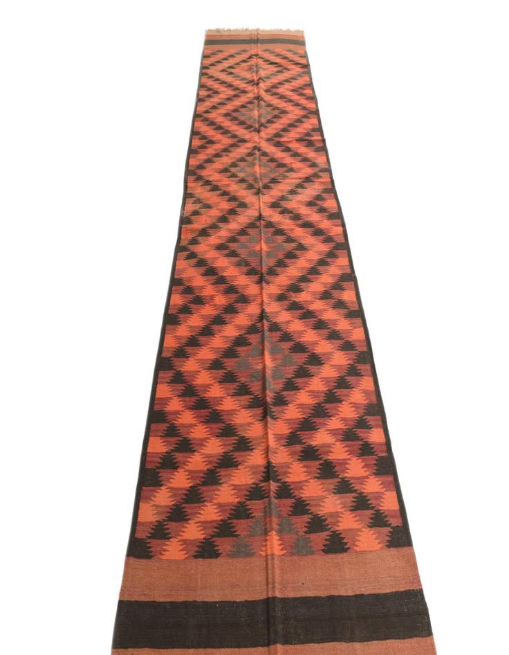 Detail image of 4' 3 x 15'  Hand Woven Kilim Fars Wool Runner Rug