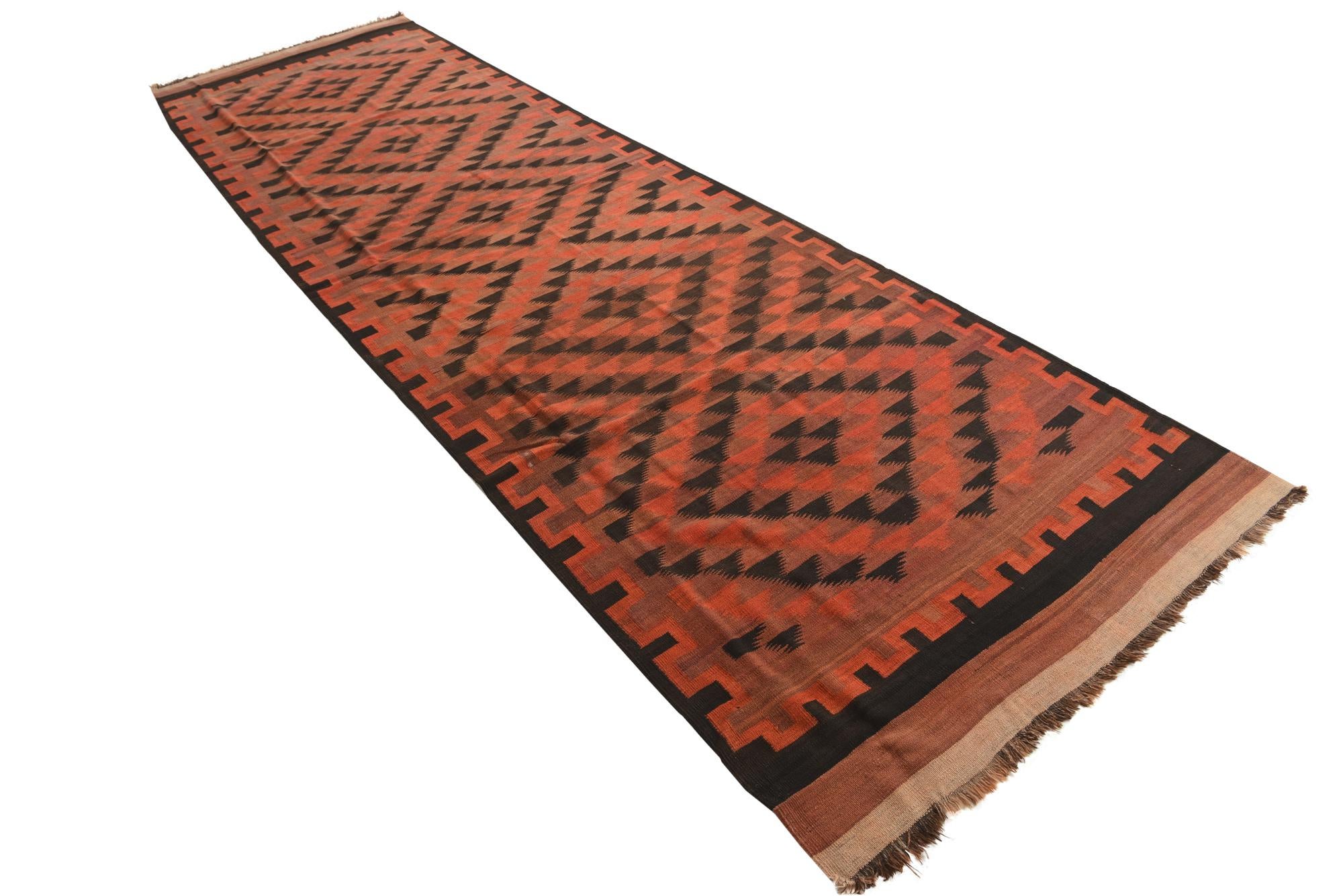 4' 8 x 15' 6 Hand Woven Kilim Fars Wool Runner Rug