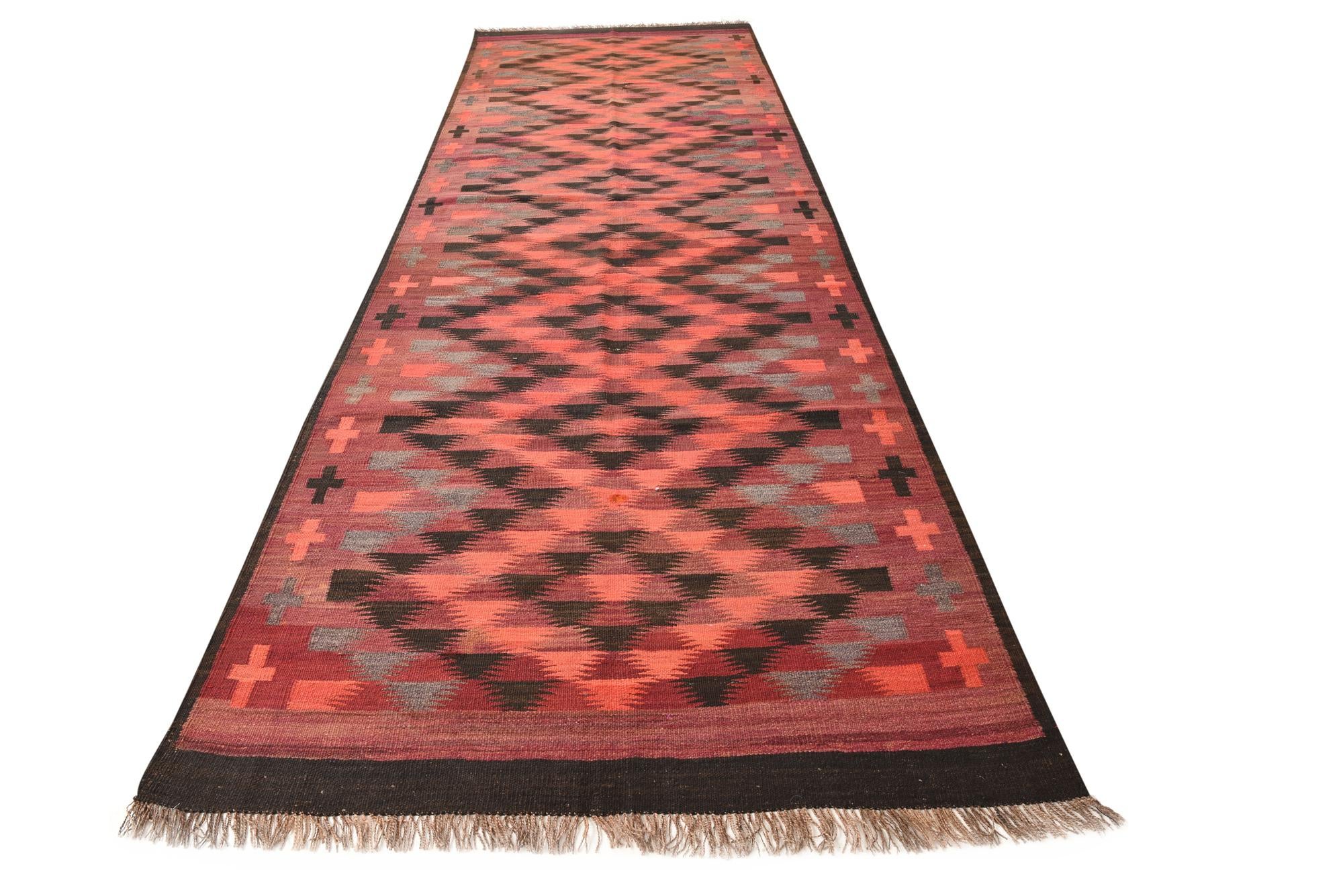 4' 5 x 14' Hand Woven Kilim Fars Wool Runner Rug