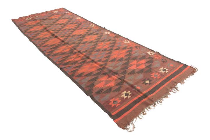 4' 4 x 11' 9 Hand Woven Kilim Fars Wool Runner Rug