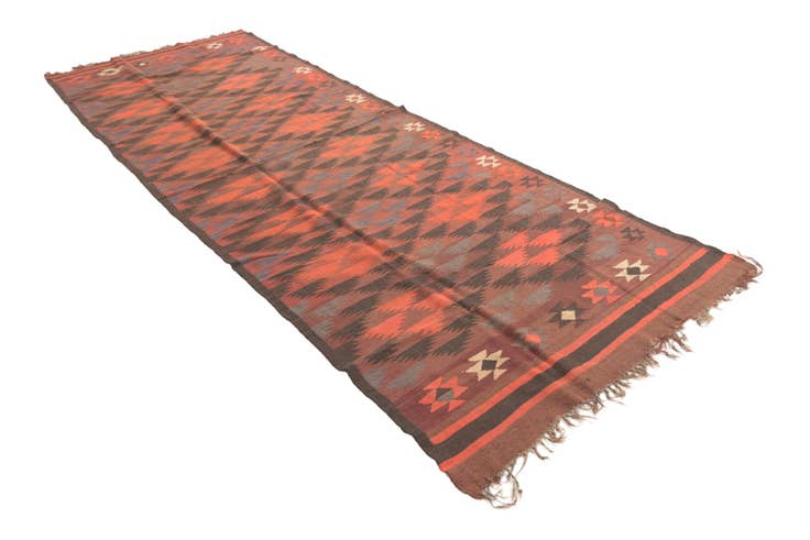 Detail image of 4' 4 x 11' 9 Hand Woven Kilim Fars Wool Runner Rug