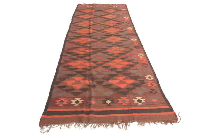 4' 4 x 11' 9 Hand Woven Kilim Fars Wool Runner Rug
