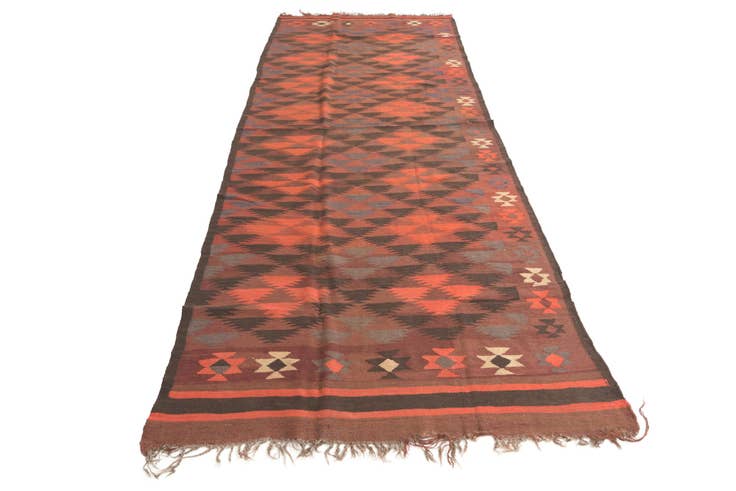 Detail image of 4' 4 x 11' 9 Hand Woven Kilim Fars Wool Runner Rug