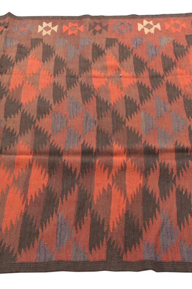 Detail image of 4' 4 x 11' 9 Hand Woven Kilim Fars Wool Runner Rug