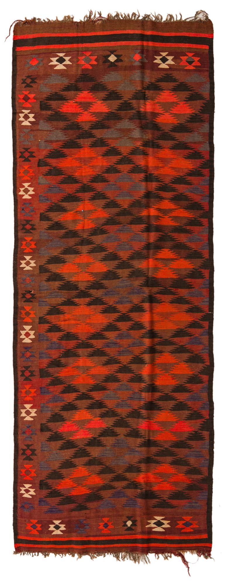 4' 4 x 11' 9 Hand Woven Kilim Fars Wool Runner Rug