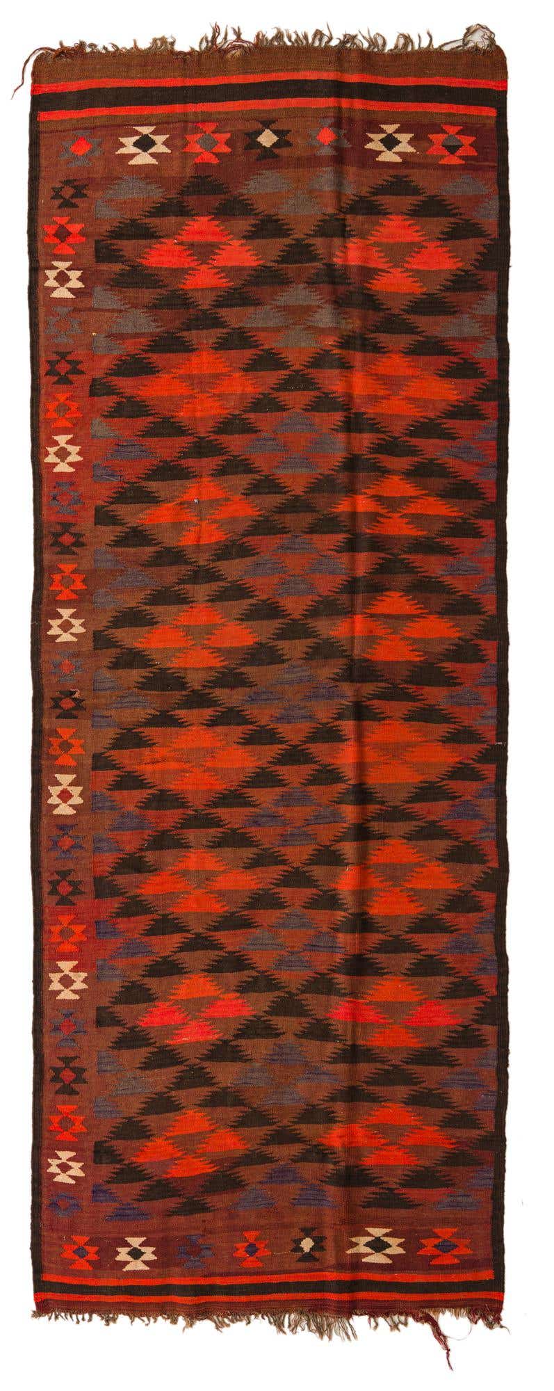 4' 4 x 11' 9 Hand Woven Kilim Fars Wool Runner Rug