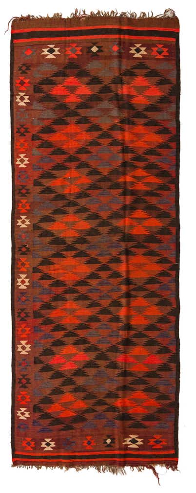 4' 4 x 11' 9 Hand Woven Kilim Fars Wool Runner Rug