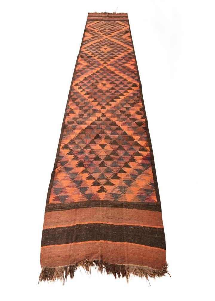 4' 5 x 14' 7 Hand Woven Kilim Fars Wool Runner Rug