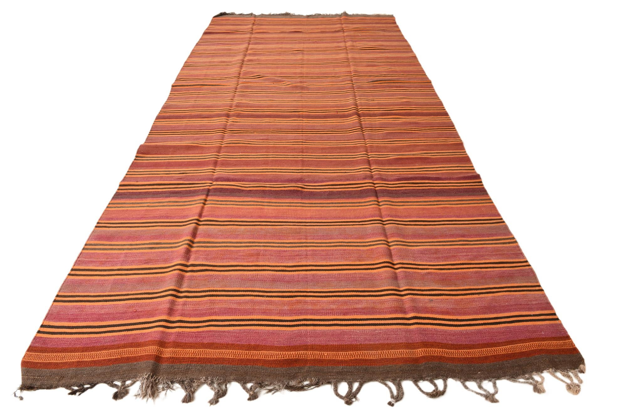 6' 6 x 14' Hand Woven Kilim Fars Wool Runner Rug