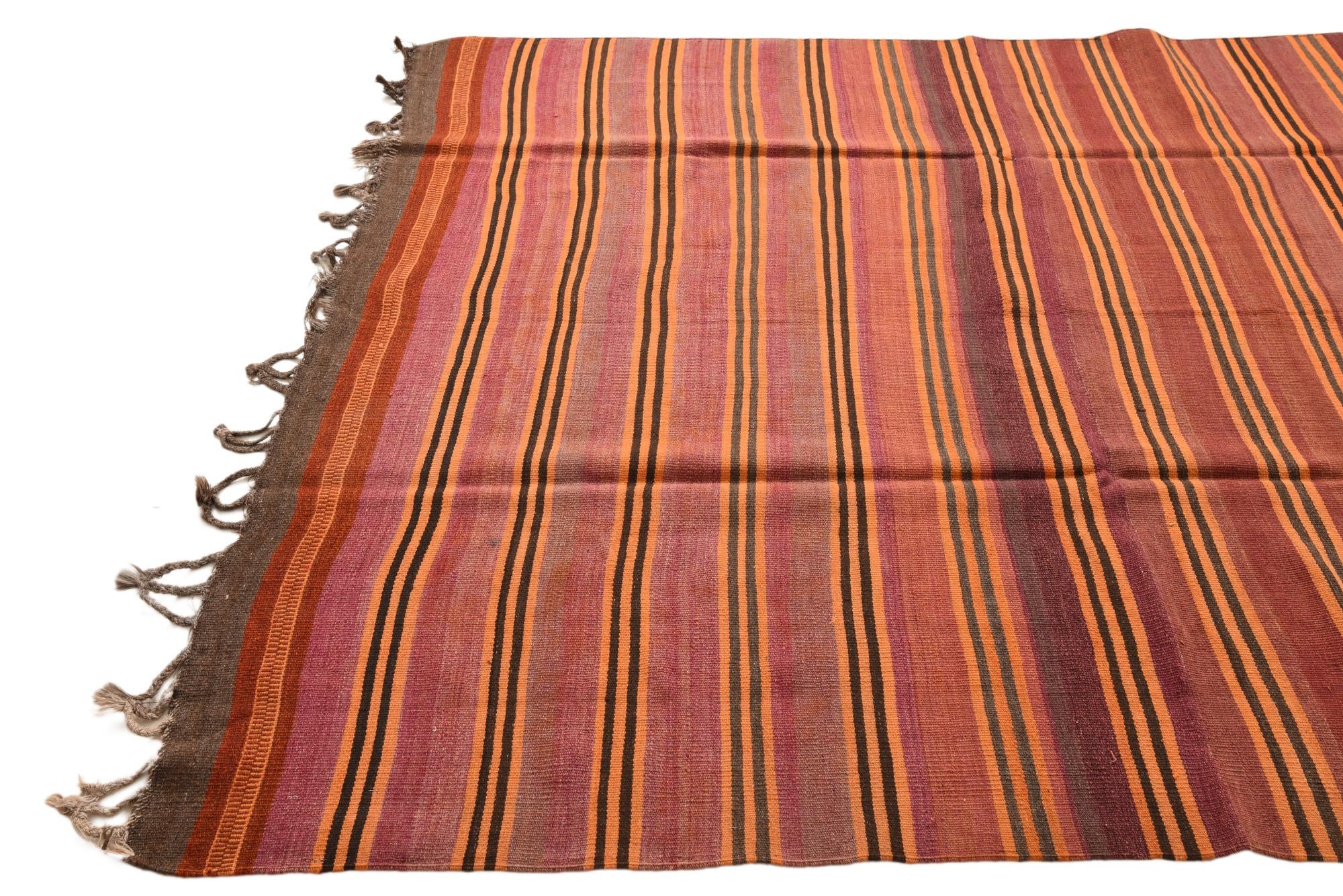 6' 6 x 14' Hand Woven Kilim Fars Wool Runner Rug