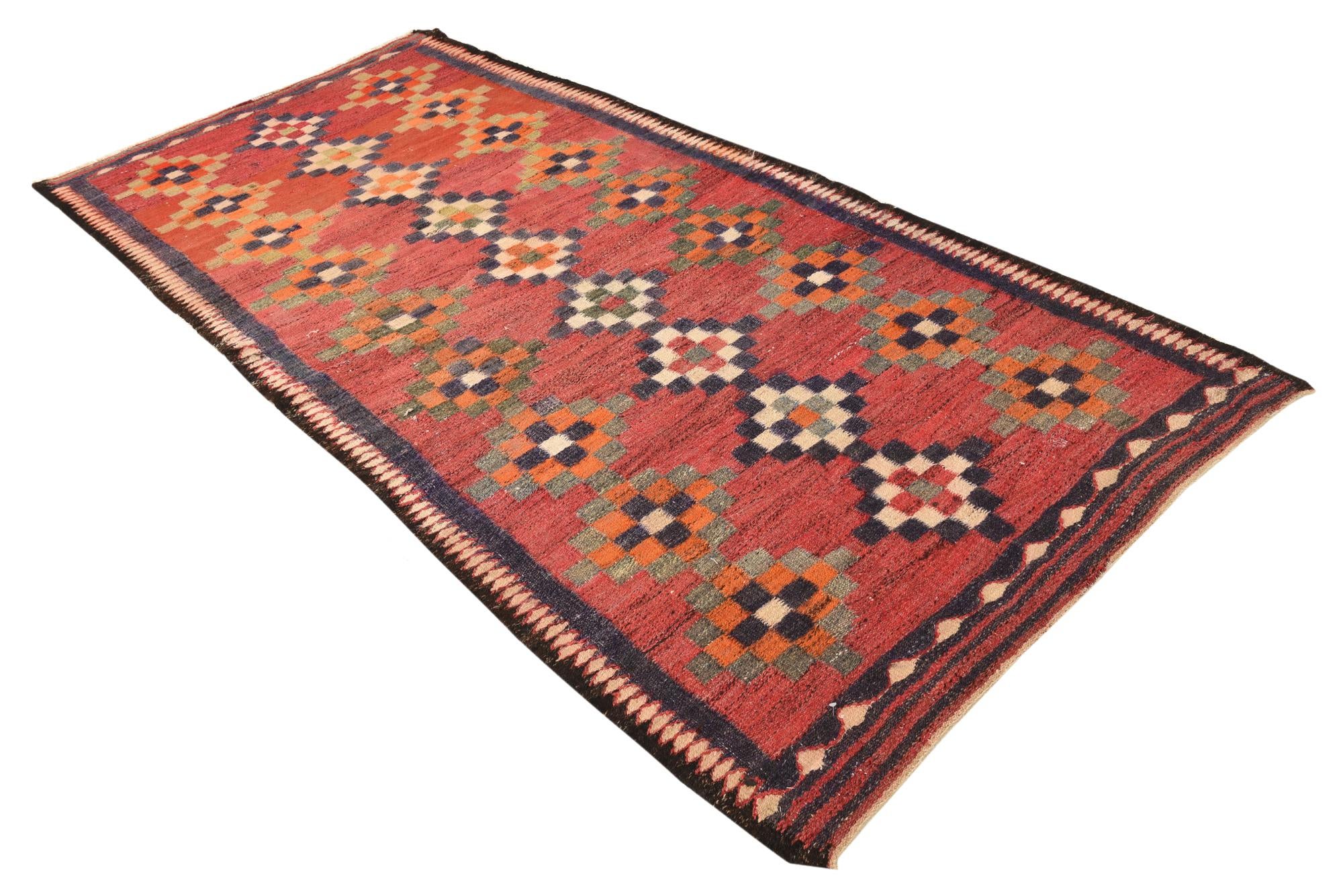 4' x 8' 10 Hand Woven Kilim Fars Wool Runner Rug