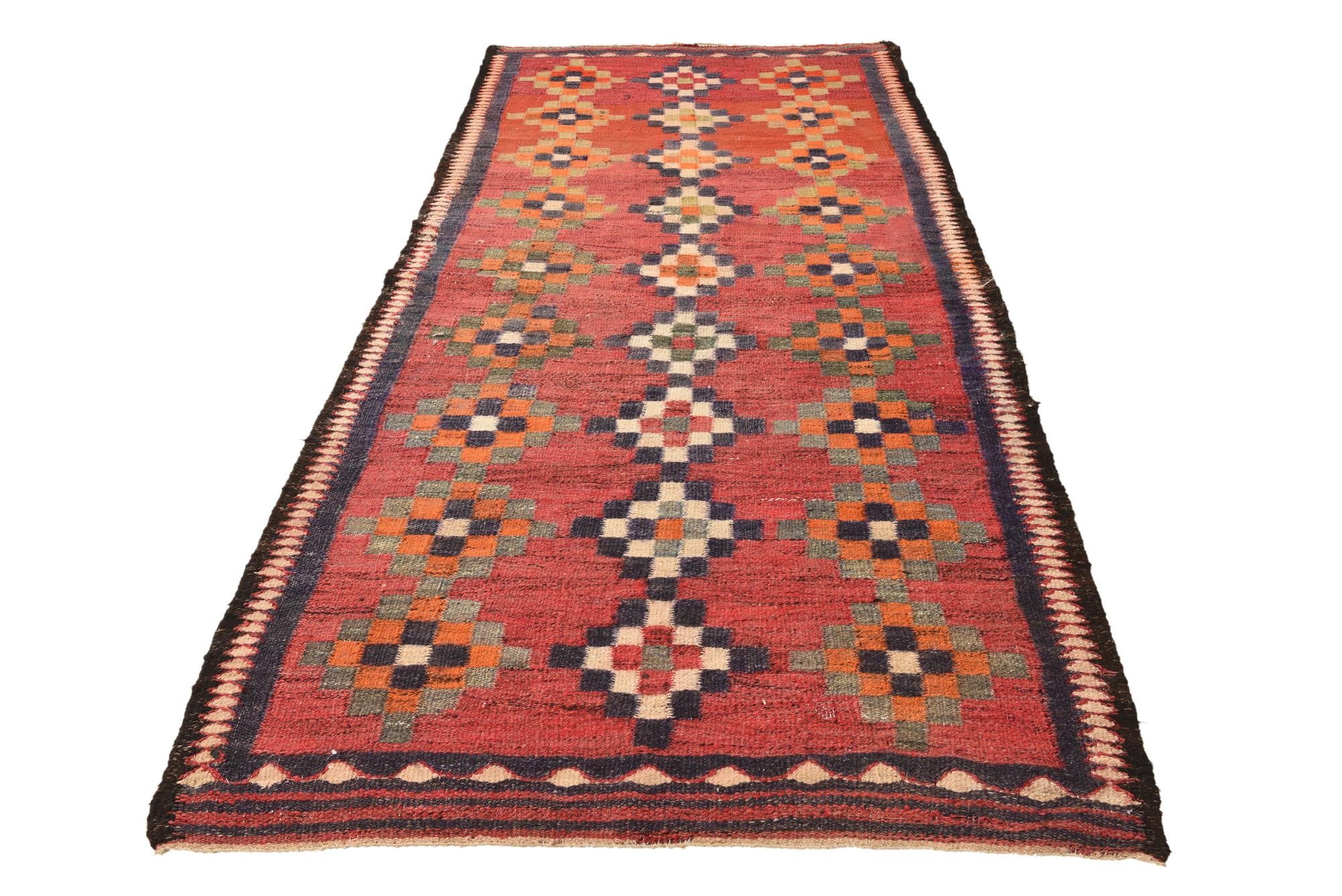 4' x 8' 10 Hand Woven Kilim Fars Wool Runner Rug