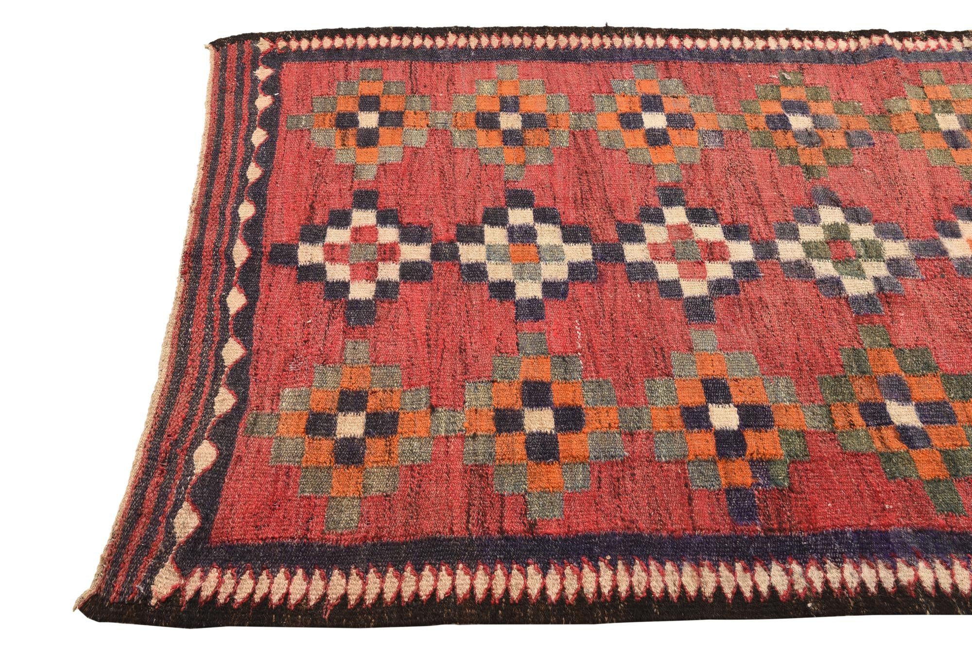 4' x 8' 10 Hand Woven Kilim Fars Wool Runner Rug