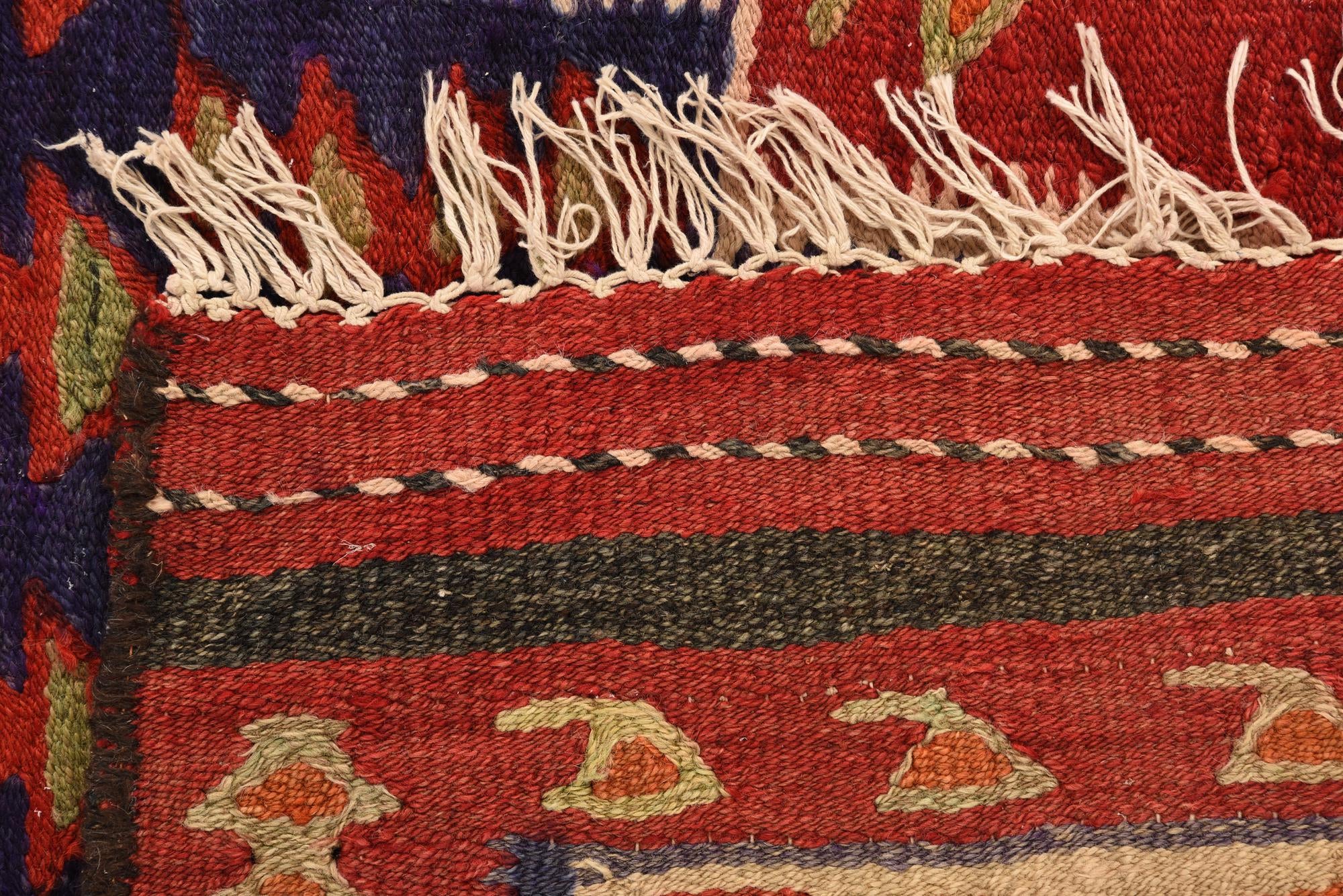 4' 2 x 9' 3 Hand Woven Kilim Fars Wool Runner Rug