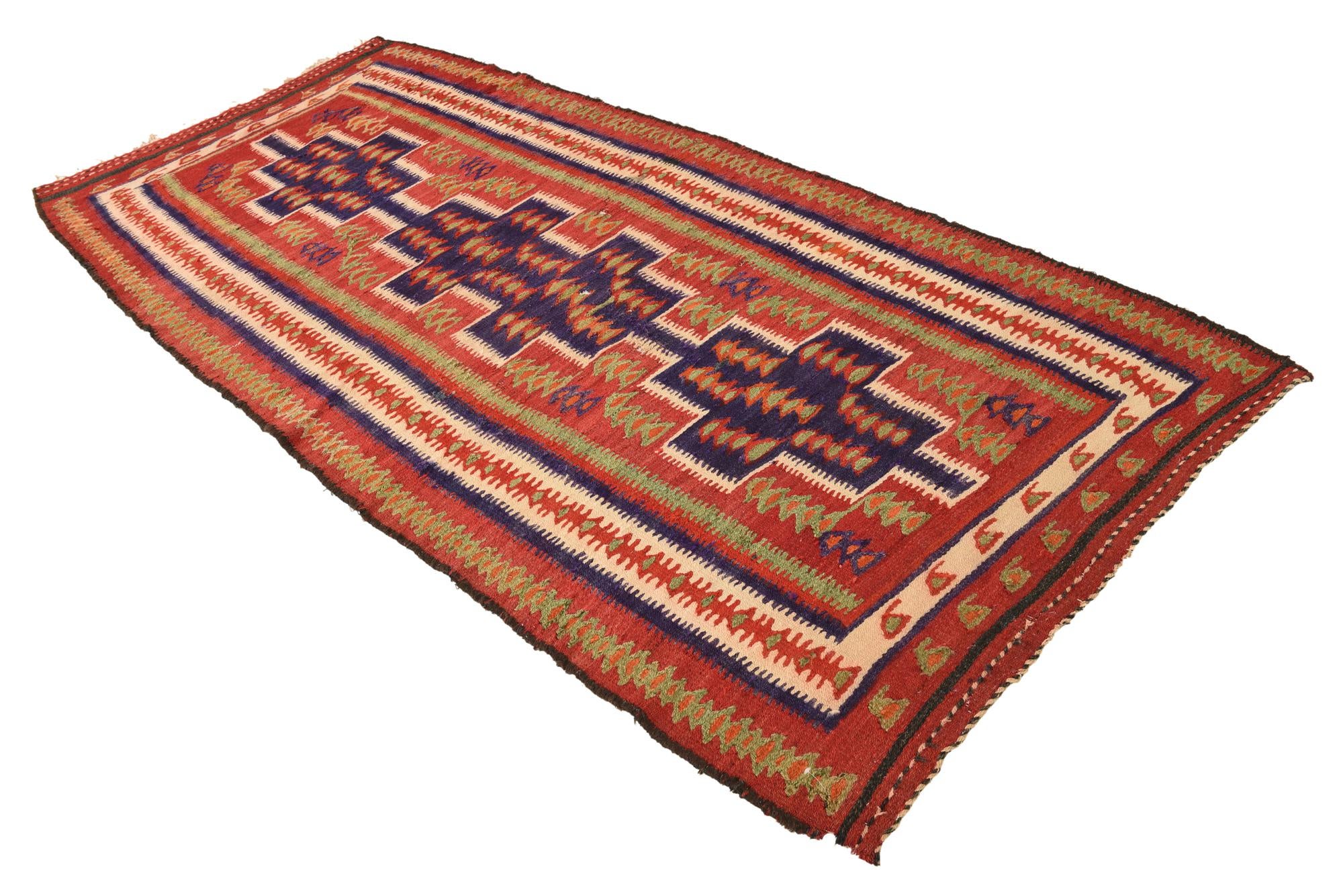 4' 2 x 9' 3 Hand Woven Kilim Fars Wool Runner Rug