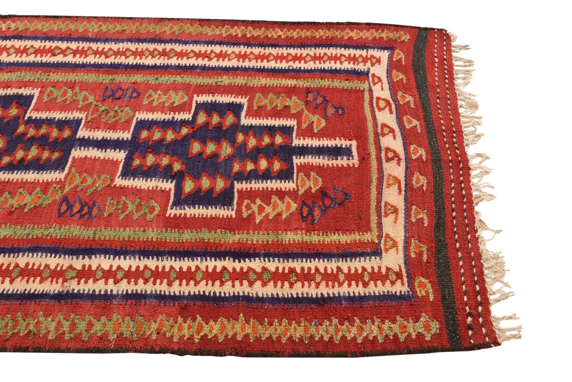 4' 2 x 9' 3 Hand Woven Kilim Fars Wool Runner Rug