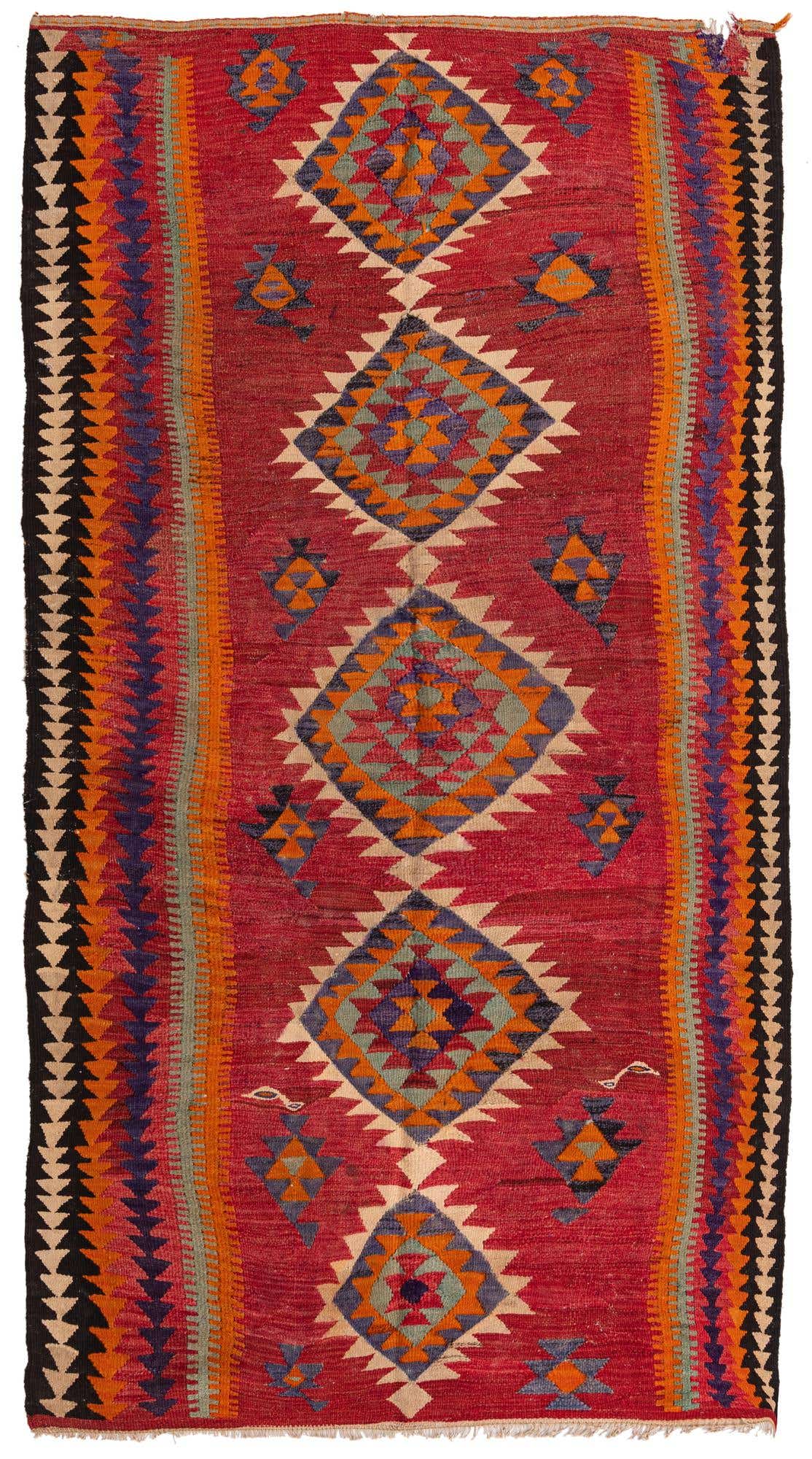 5' x 9' 6 Hand Woven Kilim Fars Wool Runner Rug