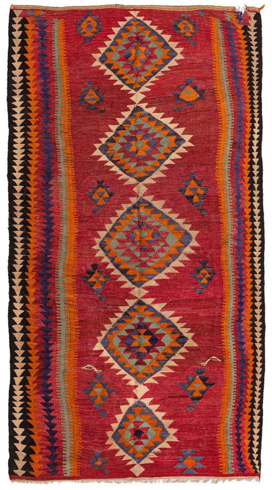 5' x 9' 6 Hand Woven Kilim Fars Wool Runner Rug