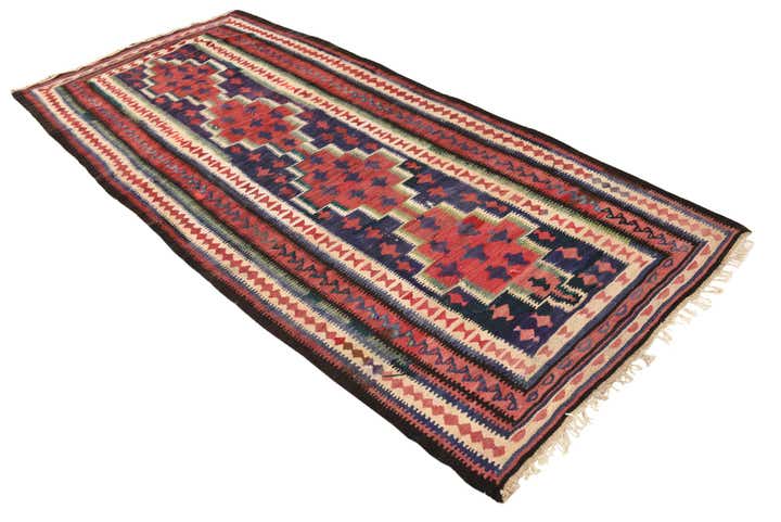 4' 2 x 10' Hand Woven Kilim Fars Wool Runner Rug