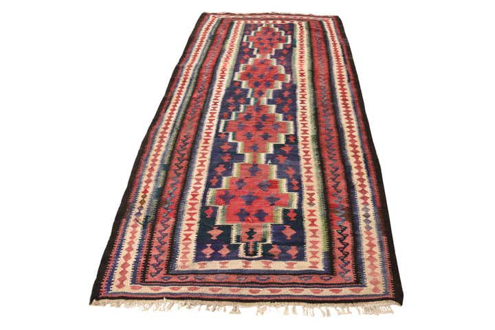 4' 2 x 10' Hand Woven Kilim Fars Wool Runner Rug