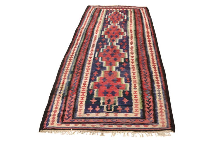 Detail image of 4' 2 x 10' Hand Woven Kilim Fars Wool Runner Rug