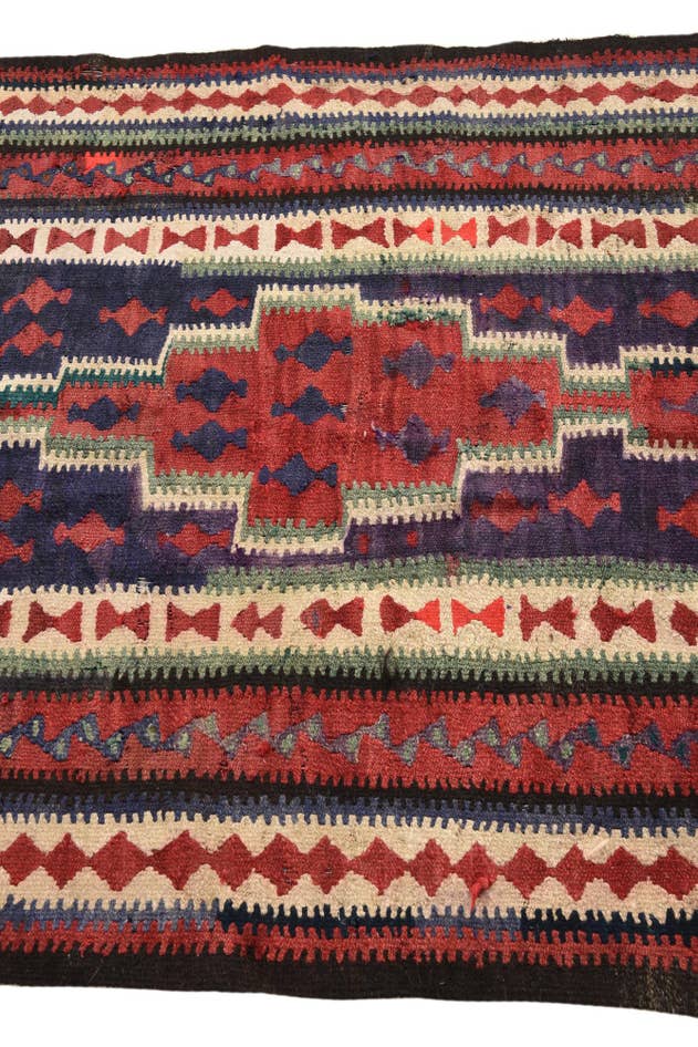 Detail image of 4' 2 x 10' Hand Woven Kilim Fars Wool Runner Rug