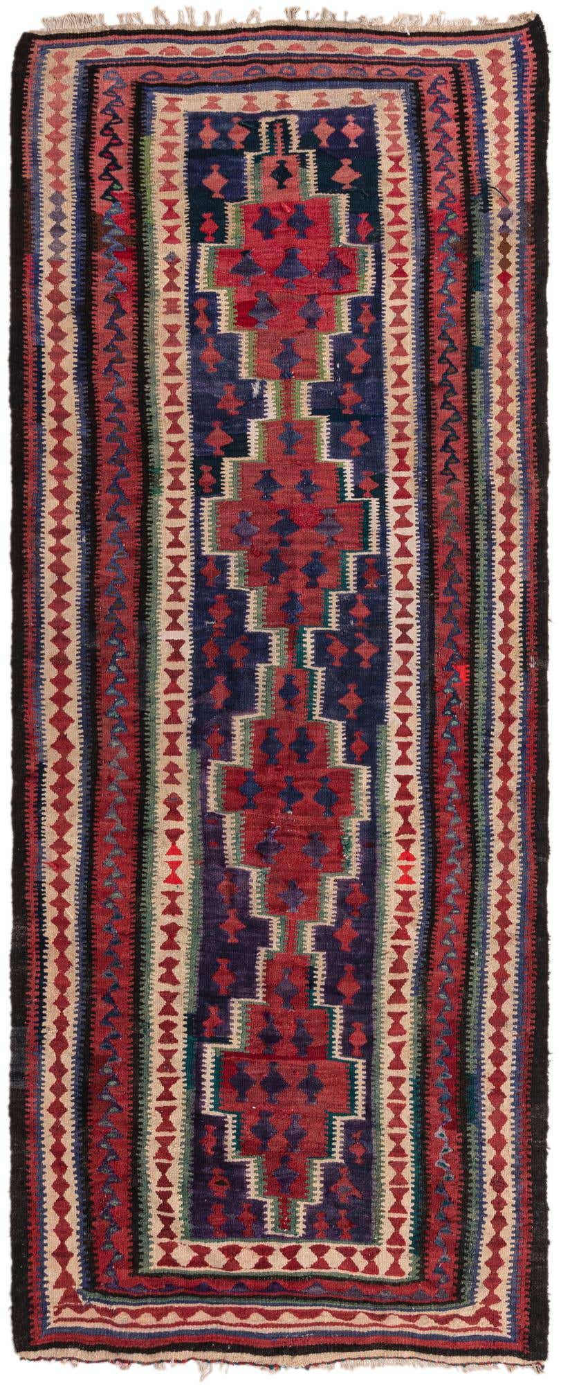 4' 2 x 10' Hand Woven Kilim Fars Wool Runner Rug