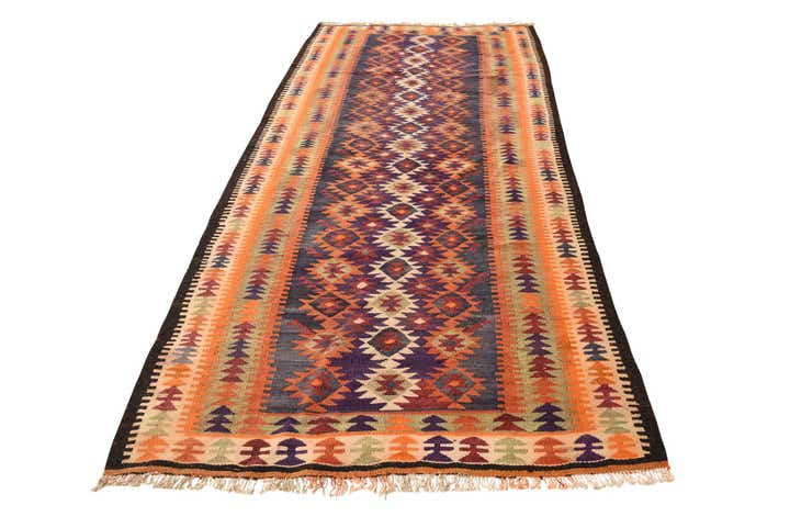 4' 4 x 10' 6 Hand Woven Kilim Fars Wool Runner Rug