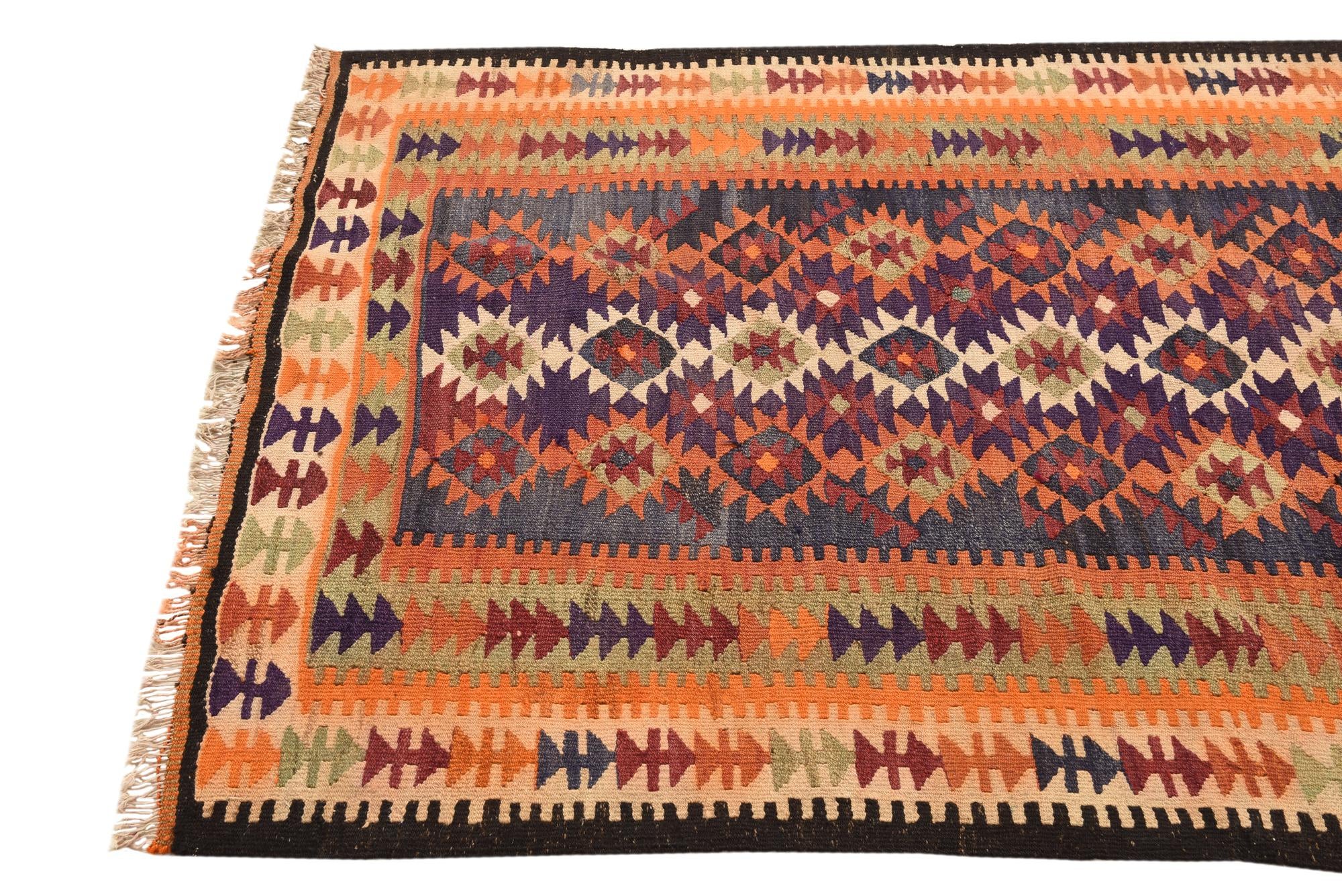 4' 4 x 10' 6 Hand Woven Kilim Fars Wool Runner Rug