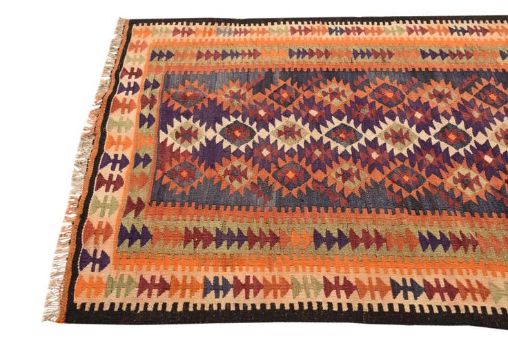 Detail image of 4' 4 x 10' 6 Hand Woven Kilim Fars Wool Runner Rug