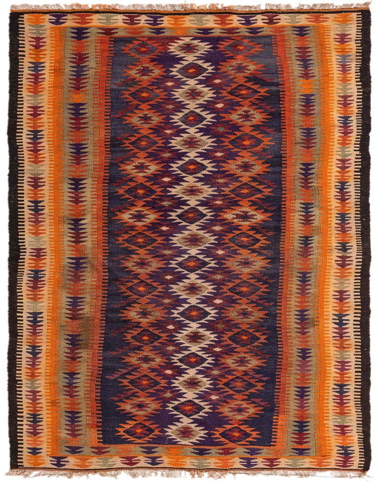 Detail image of 4' 4 x 10' 6 Hand Woven Kilim Fars Wool Runner Rug
