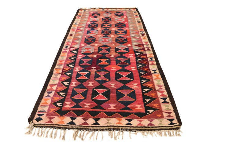 Detail image of 4' 7 x 9' 9 Hand Woven Kilim Fars Wool Runner Rug