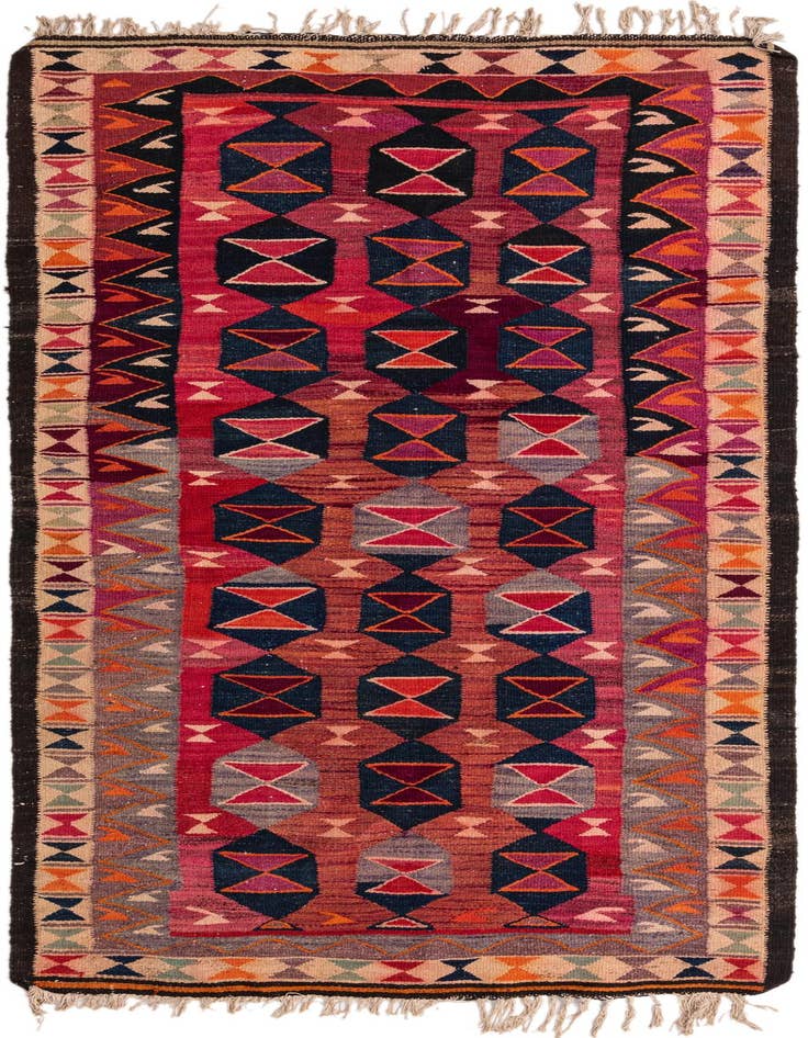 Detail image of 4' 7 x 9' 9 Hand Woven Kilim Fars Wool Runner Rug