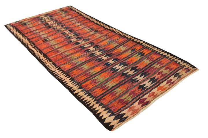 4' 4 x 9' 5 Hand Woven Kilim Fars Wool Runner Rug