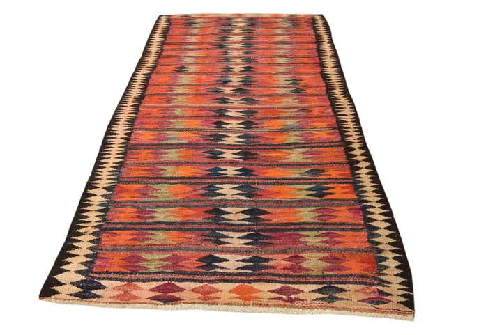 4' 4 x 9' 5 Hand Woven Kilim Fars Wool Runner Rug