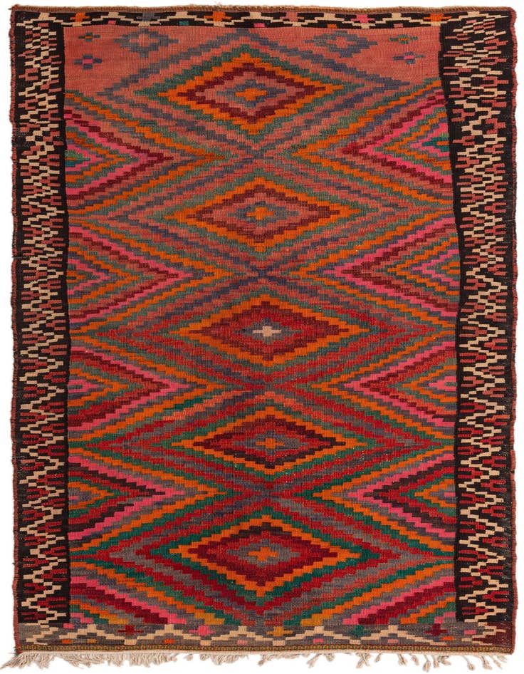 Detail image of 4' 8 x 9' 7 Hand Woven Kilim Fars Wool Runner Rug