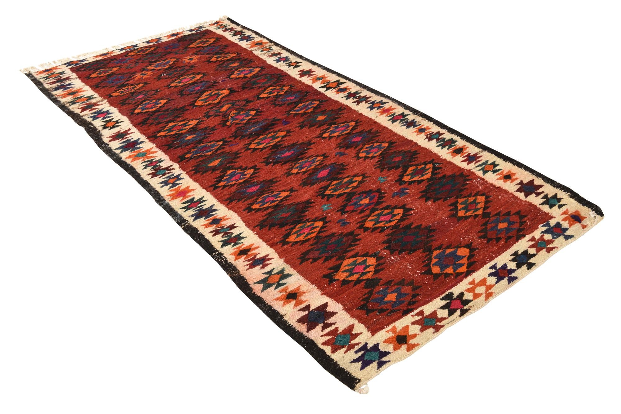 3' 10 x 7' 9 Hand Woven Kilim Fars Wool Runner Rug