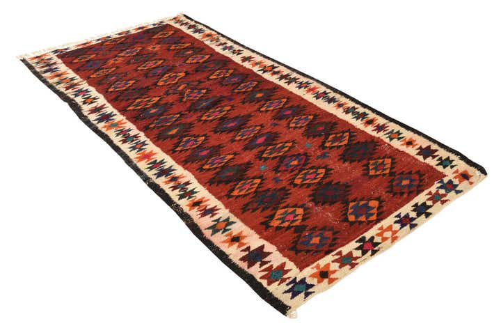 3' 10 x 7' 9 Hand Woven Kilim Fars Wool Runner Rug