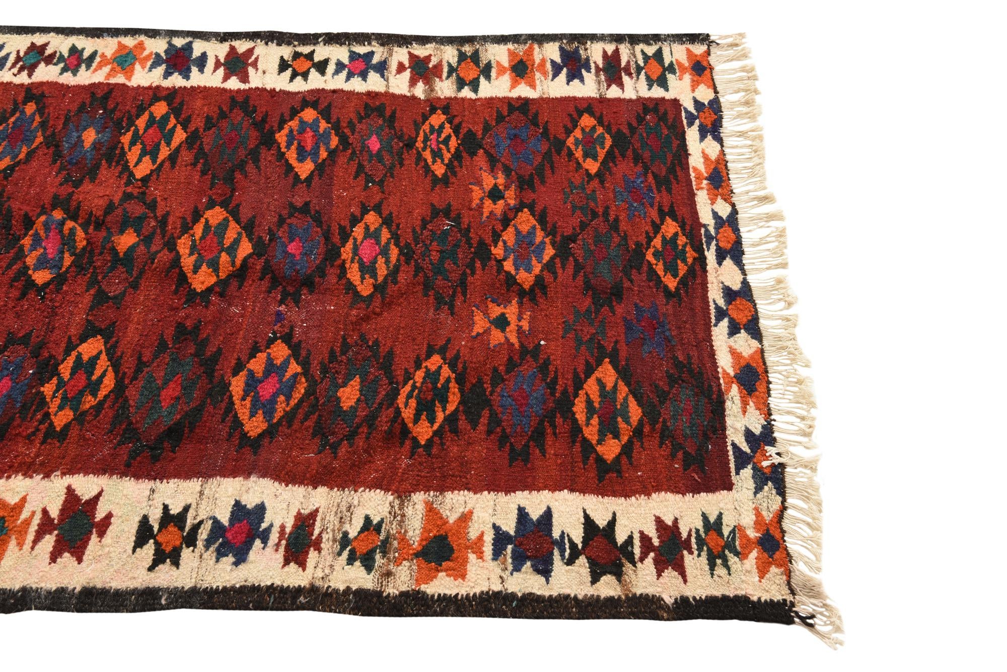 3' 10 x 7' 9 Hand Woven Kilim Fars Wool Runner Rug