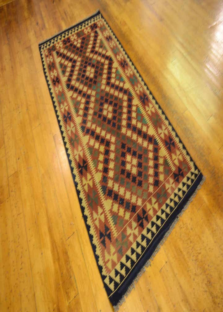3' 4 x 6' 9 Hand Woven Kilim Maymana Wool Runner Rug