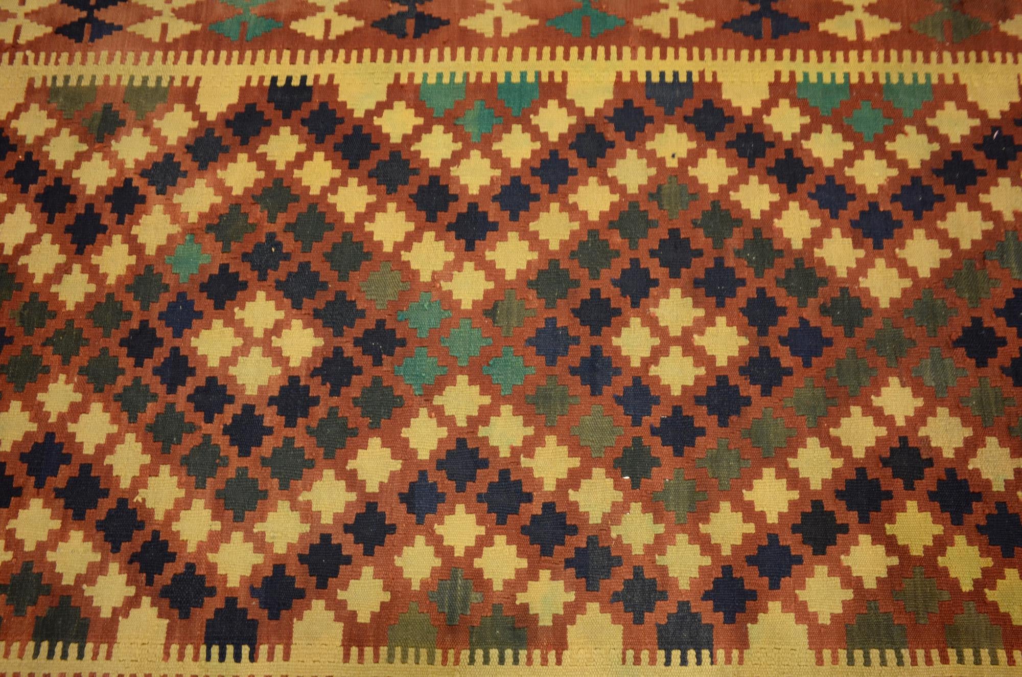 3' 4 x 6' 9 Hand Woven Kilim Maymana Wool Runner Rug