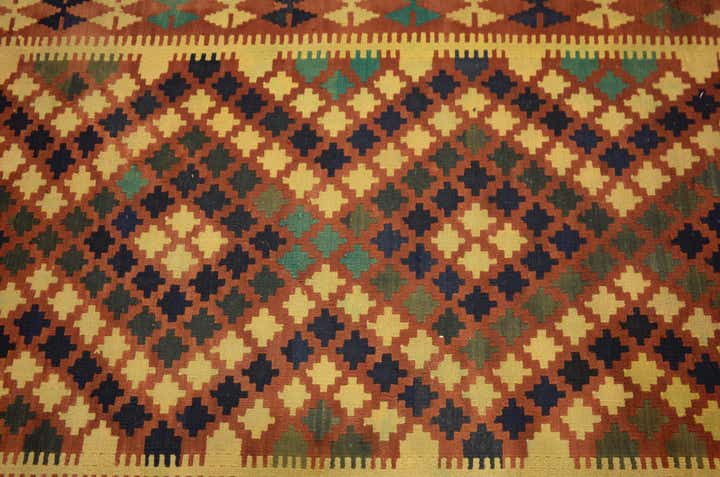 3' 4 x 6' 9 Hand Woven Kilim Maymana Wool Runner Rug