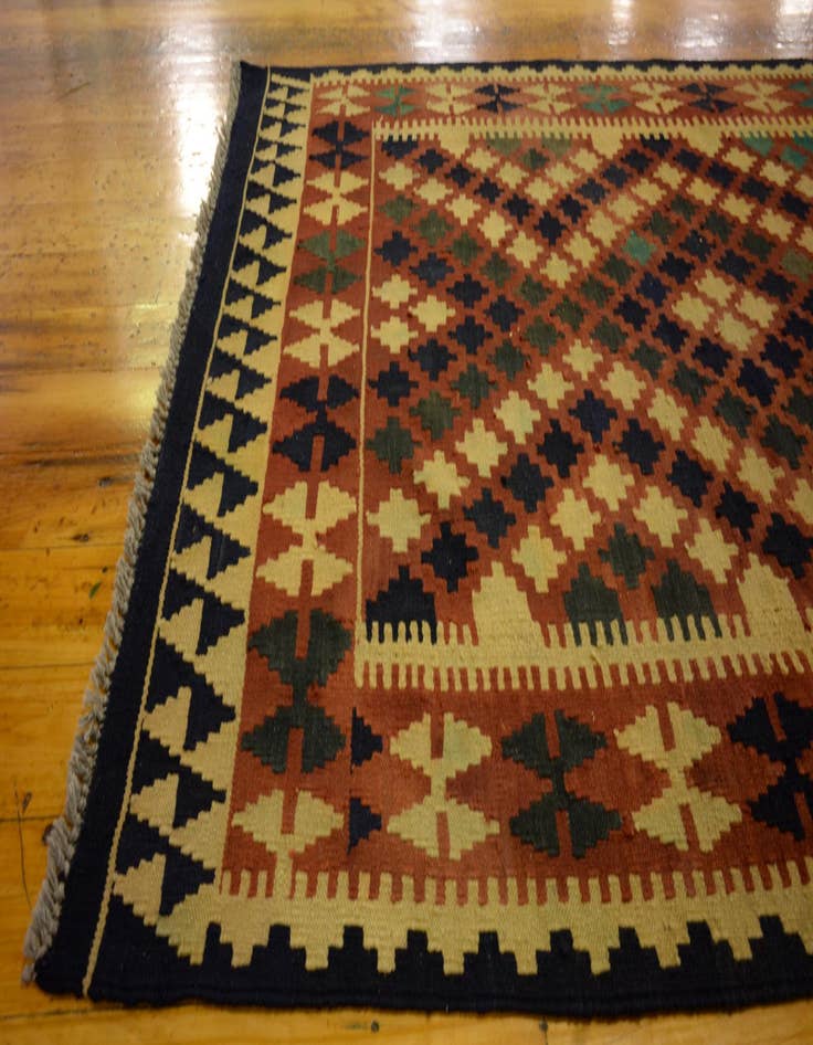 Detail image of 3' 4 x 6' 9 Hand Woven Kilim Maymana Wool Runner Rug