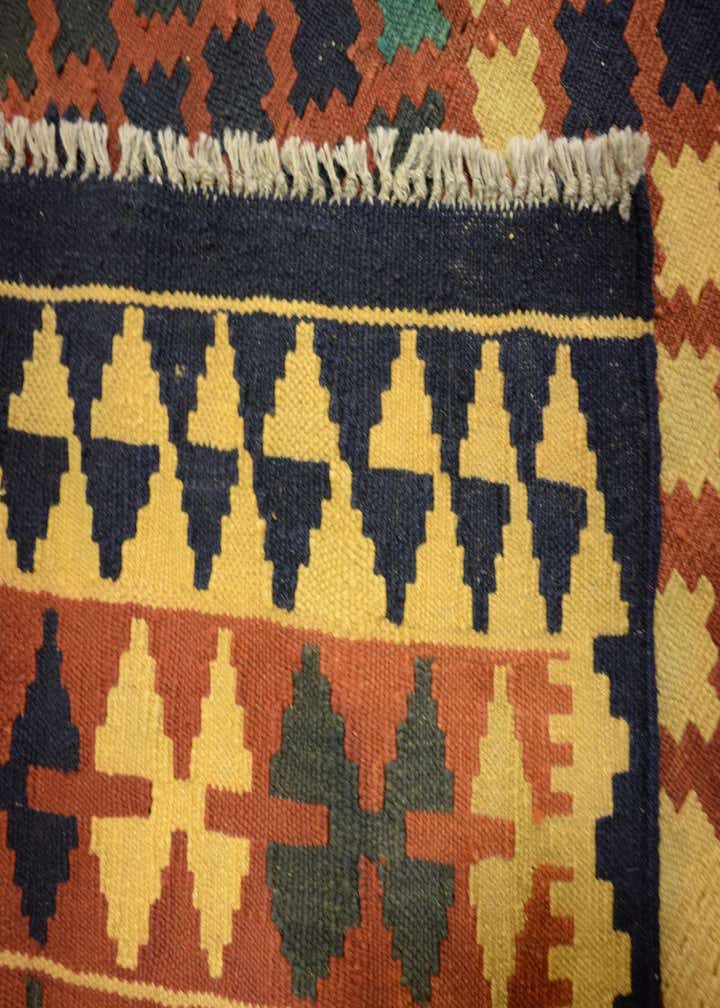3' 4 x 6' 9 Hand Woven Kilim Maymana Wool Runner Rug