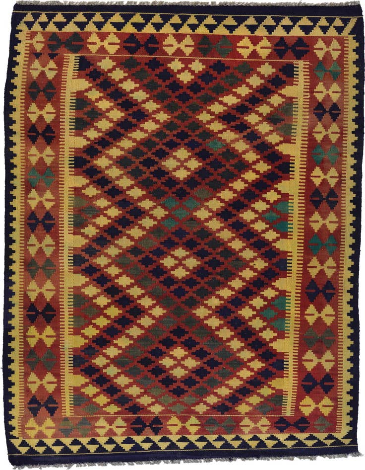 Detail image of 3' 4 x 6' 9 Hand Woven Kilim Maymana Wool Runner Rug