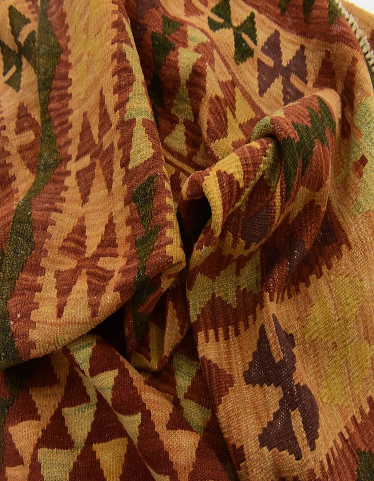 Detail image of 4' x 15' 3 Hand Woven Kilim Maymana Wool Runner Rug