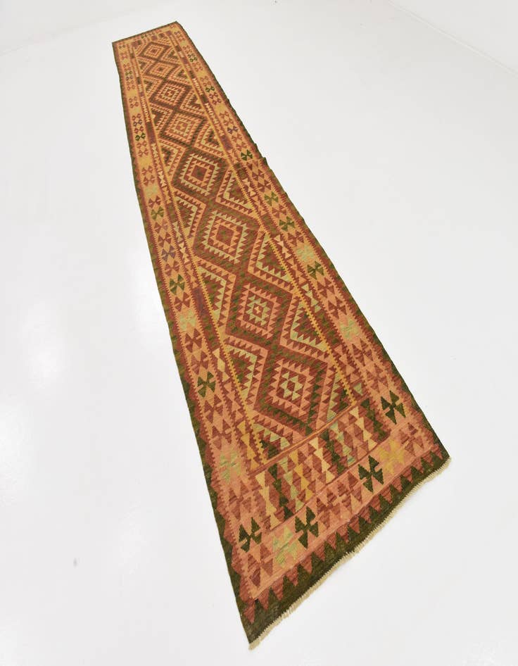 Detail image of 4' x 15' 3 Hand Woven Kilim Maymana Wool Runner Rug