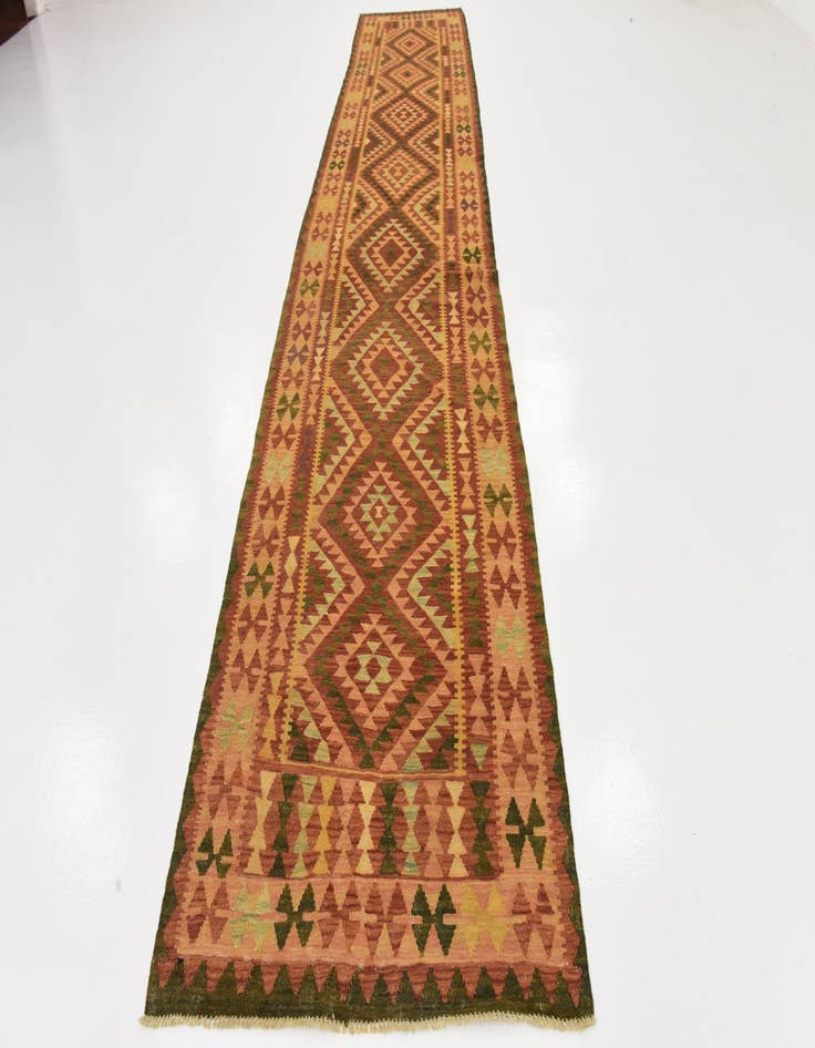 Detail image of 4' x 15' 3 Hand Woven Kilim Maymana Wool Runner Rug